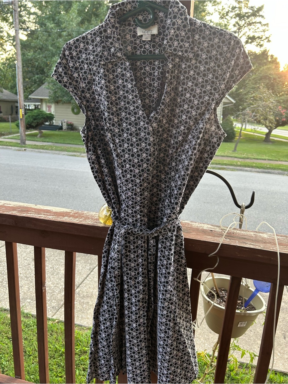 LOFT Black & White Printed Collared Midi Dress